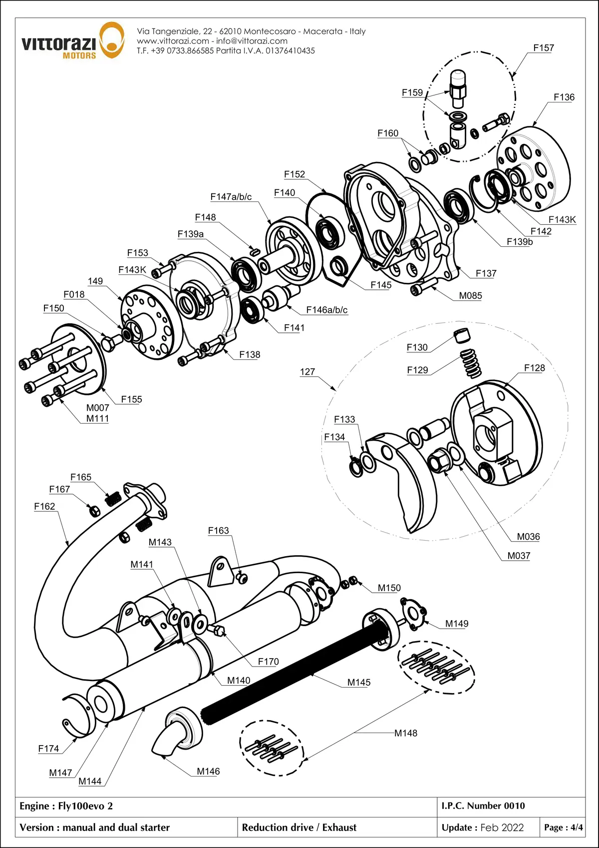 Réducteur et échappement - vue éclatée IPC